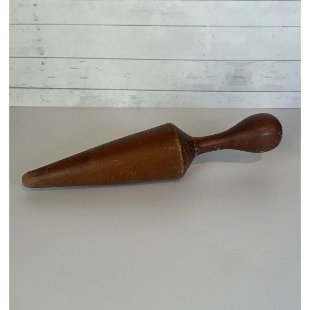 Antique Primitive Wooden Pestle Turnpin Masher Hand-Turned Wood Tool 11